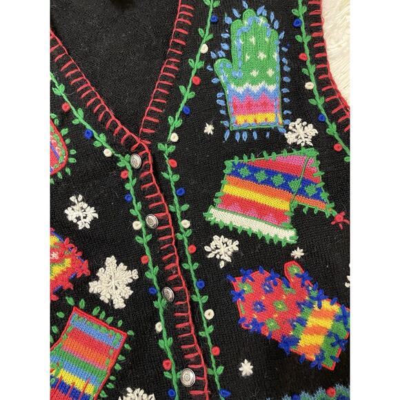 Vintage 90s Talbots Novelty Winter Sweater Vest 100% Wool Medium - Picture 2 of 4